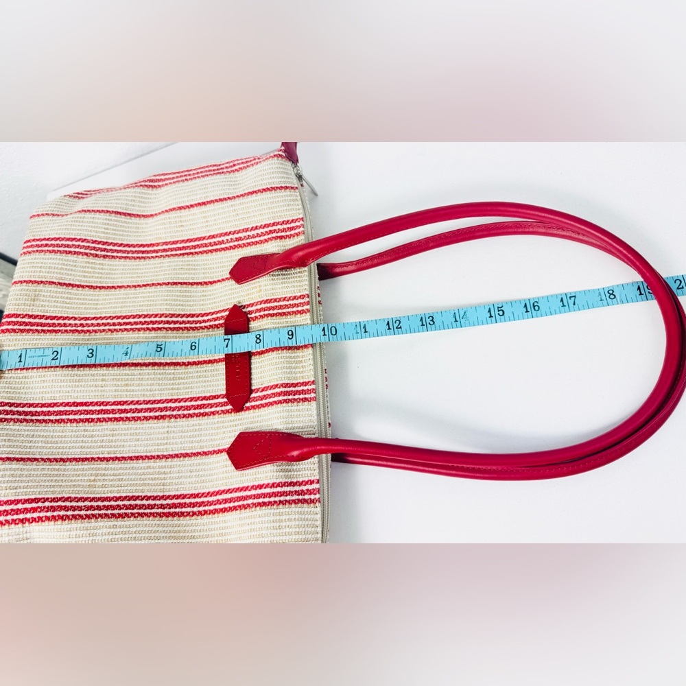 Lancaster Paris Red & Cream Striped Satchel Tote - Picture 9 of 10